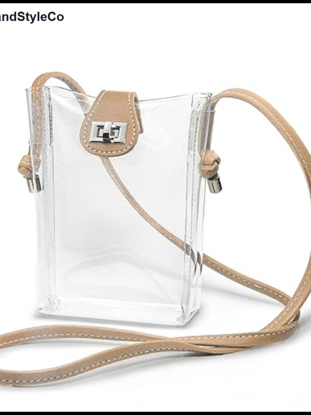 Clear PVC Crossbody Bag Vegan Leather Trim Turn-Lock Purse Stadium Approved